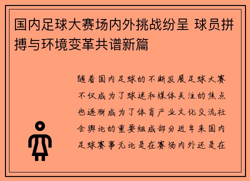 国内足球大赛场内外挑战纷呈 球员拼搏与环境变革共谱新篇