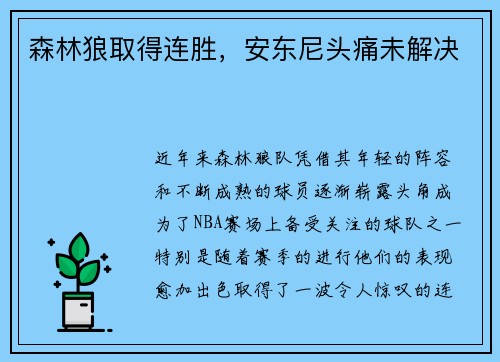 森林狼取得连胜，安东尼头痛未解决