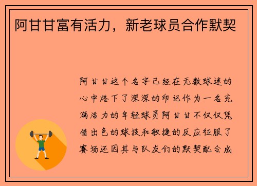 阿甘甘富有活力，新老球员合作默契