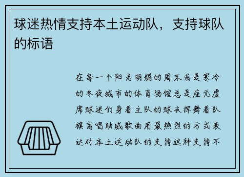球迷热情支持本土运动队，支持球队的标语